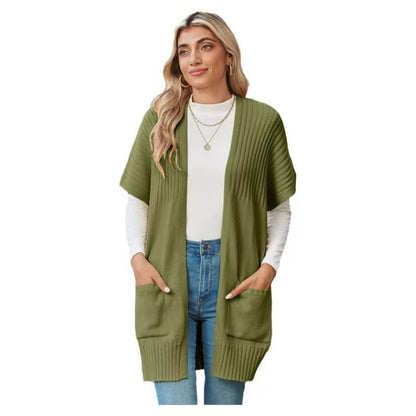 Adelaide | Lightweight Open-Front Knit Cardigan — Army Green — Alfa Empire, view 4