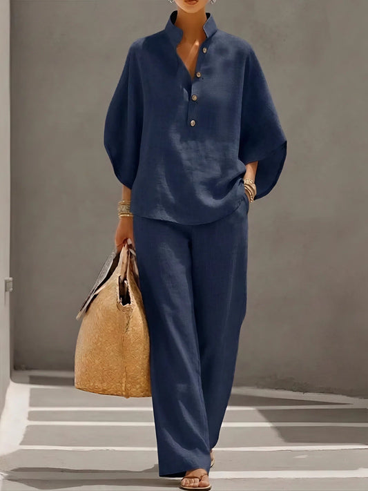 Adelaide | Classic Wide Sleeve and Pant Set — Navy Blue — Alfa Empire, view 2