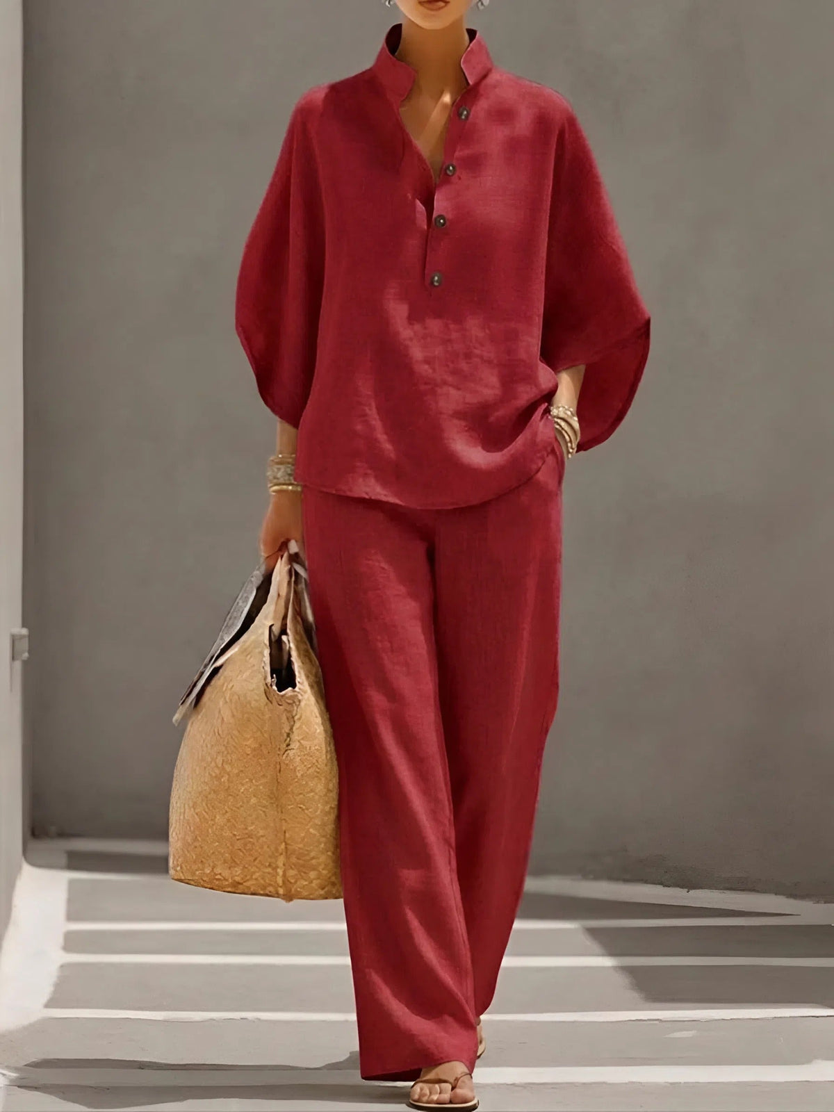 Adelaide | Classic Wide Sleeve and Pant Set — Red — Alfa Empire, view 3