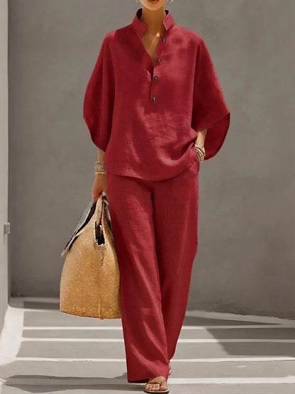 Adelaide | Classic Wide Sleeve and Pant Set — Red — Alfa Empire, view 3