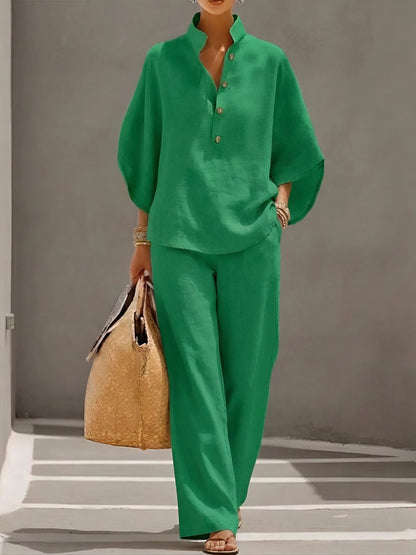 Adelaide | Classic Wide Sleeve and Pant Set — Green — Alfa Empire, view 4