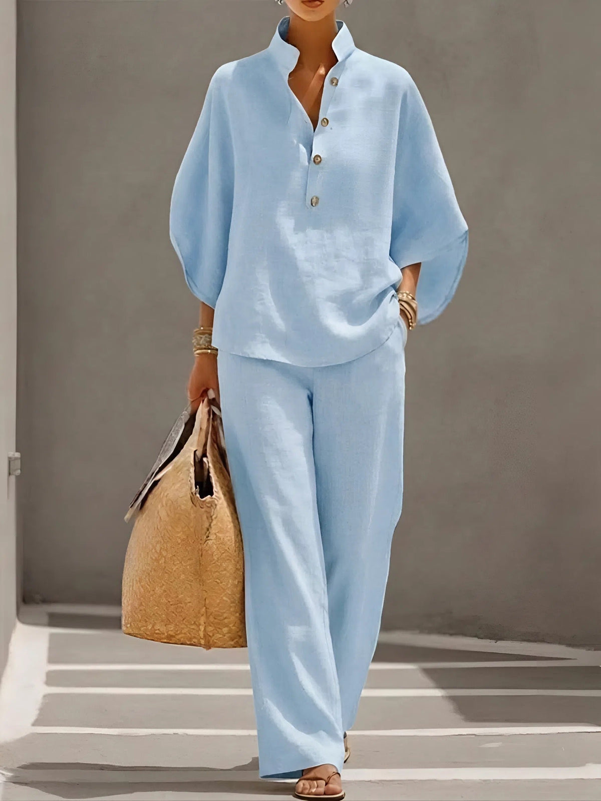Adelaide | Classic Wide Sleeve and Pant Set — Light Blue — Alfa Empire, view 5
