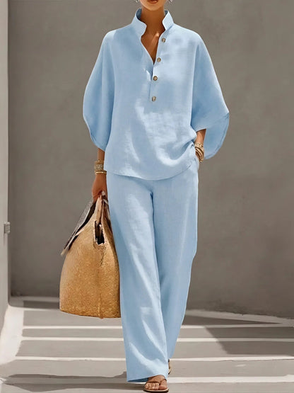 Adelaide | Classic Wide Sleeve and Pant Set — Light Blue — Alfa Empire, view 5