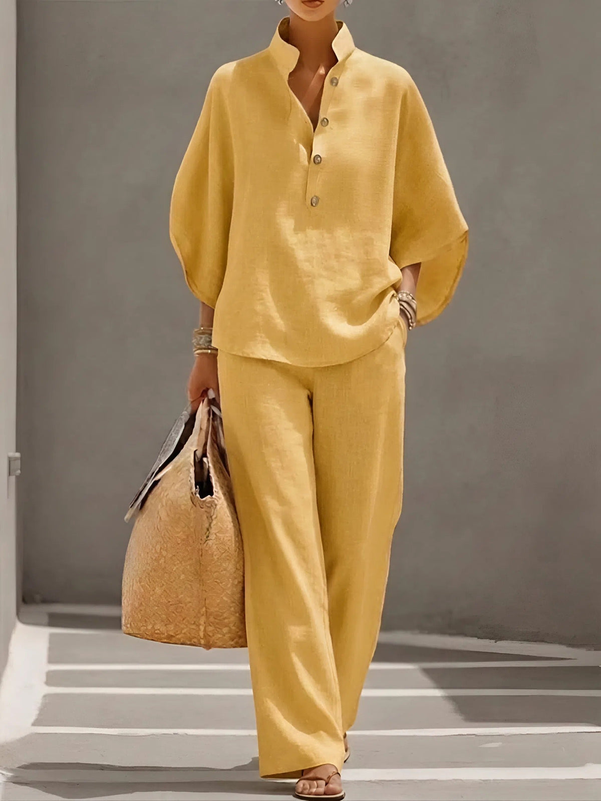 Adelaide | Classic Wide Sleeve and Pant Set — Yellow — Alfa Empire, view 6