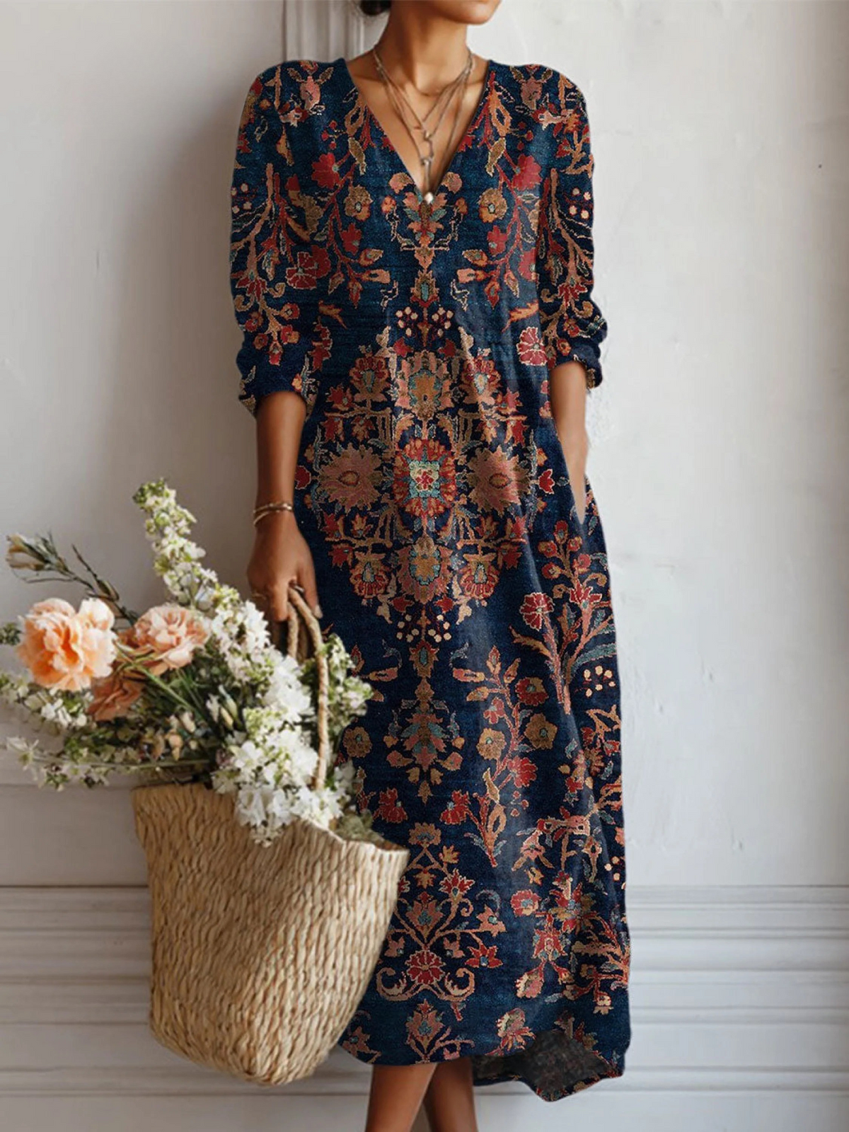 Alessia | Essential Retro Everyday Dress — Navy Blue — Alfa Empire, view 1