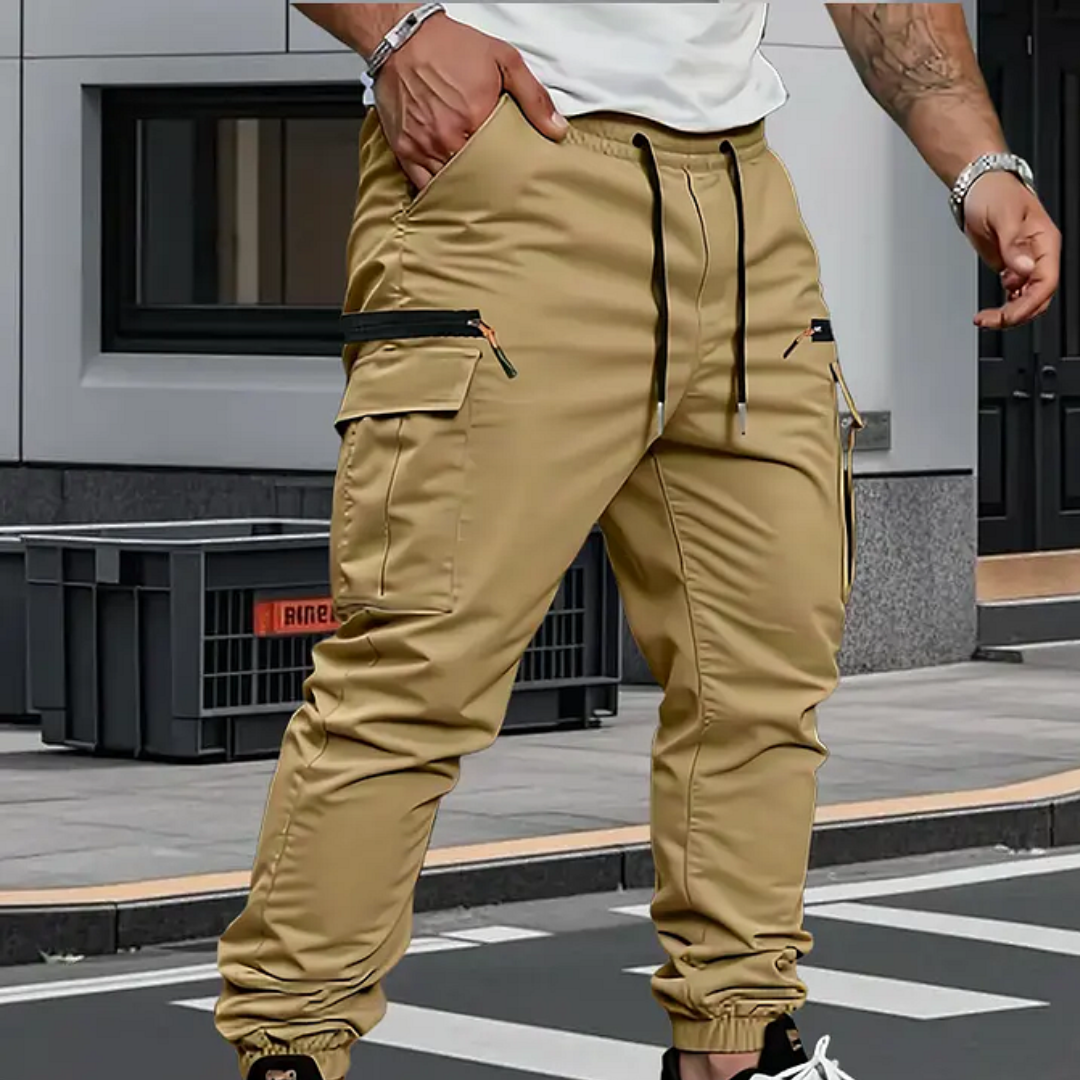 Alexander | Casual Stretchable Cargo Pants — Khaki — Alfa Empire, view 3