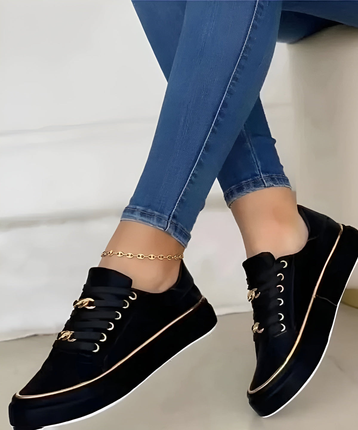Alexya | Metallic Accent Lace-Up Sneaker — Black — Alfa Empire, view 2