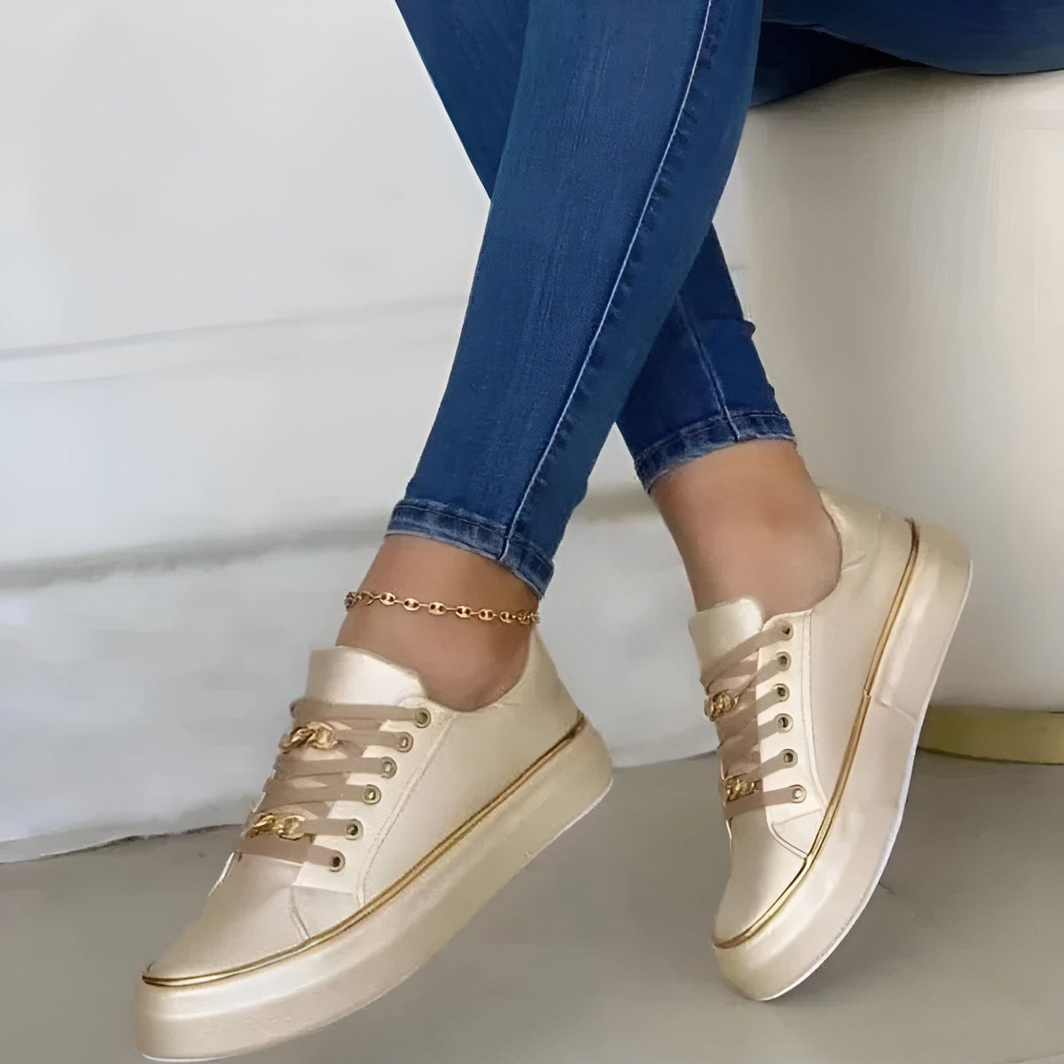 Alexya | Metallic Accent Lace-Up Sneaker — Gold — Alfa Empire, view 5