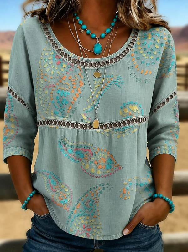 Alina | Boho Embroidered Everyday V-Neck Top — Green — Alfa Empire, view 2