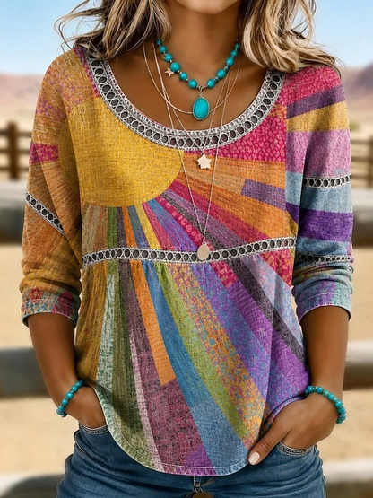 Alina | Boho Embroidered Everyday V-Neck Top — MultiColor — Alfa Empire, view 3