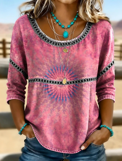 Alina | Boho Embroidered Everyday V-Neck Top — Pink — Alfa Empire, view 4