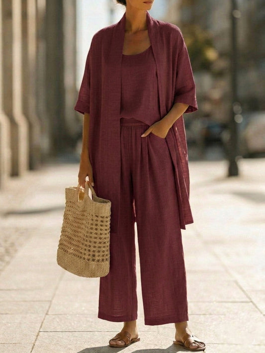 Alison | Refined Effortless Three-Piece Set — Wine Red — Alfa Empire, view 2