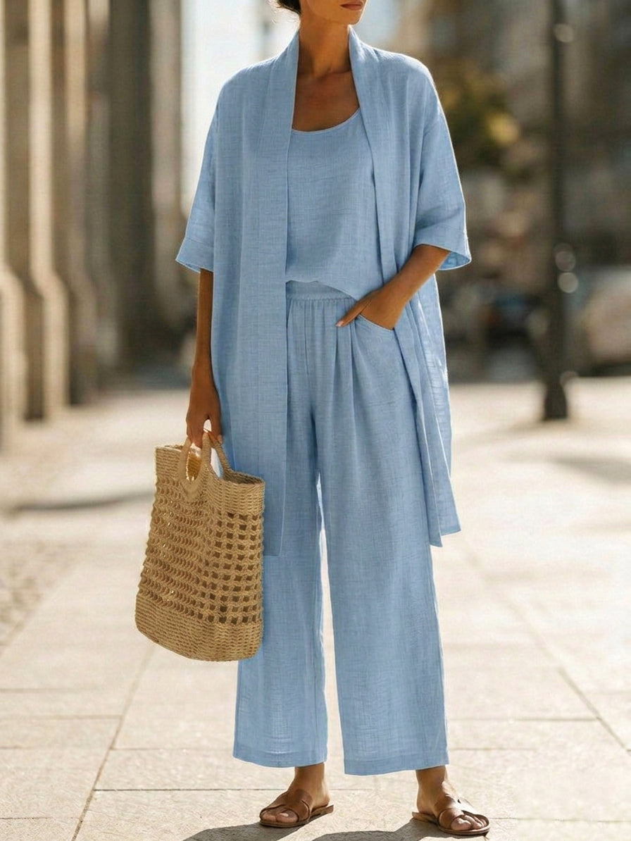 Alison | Refined Effortless Three-Piece Set — Blue — Alfa Empire, view 3