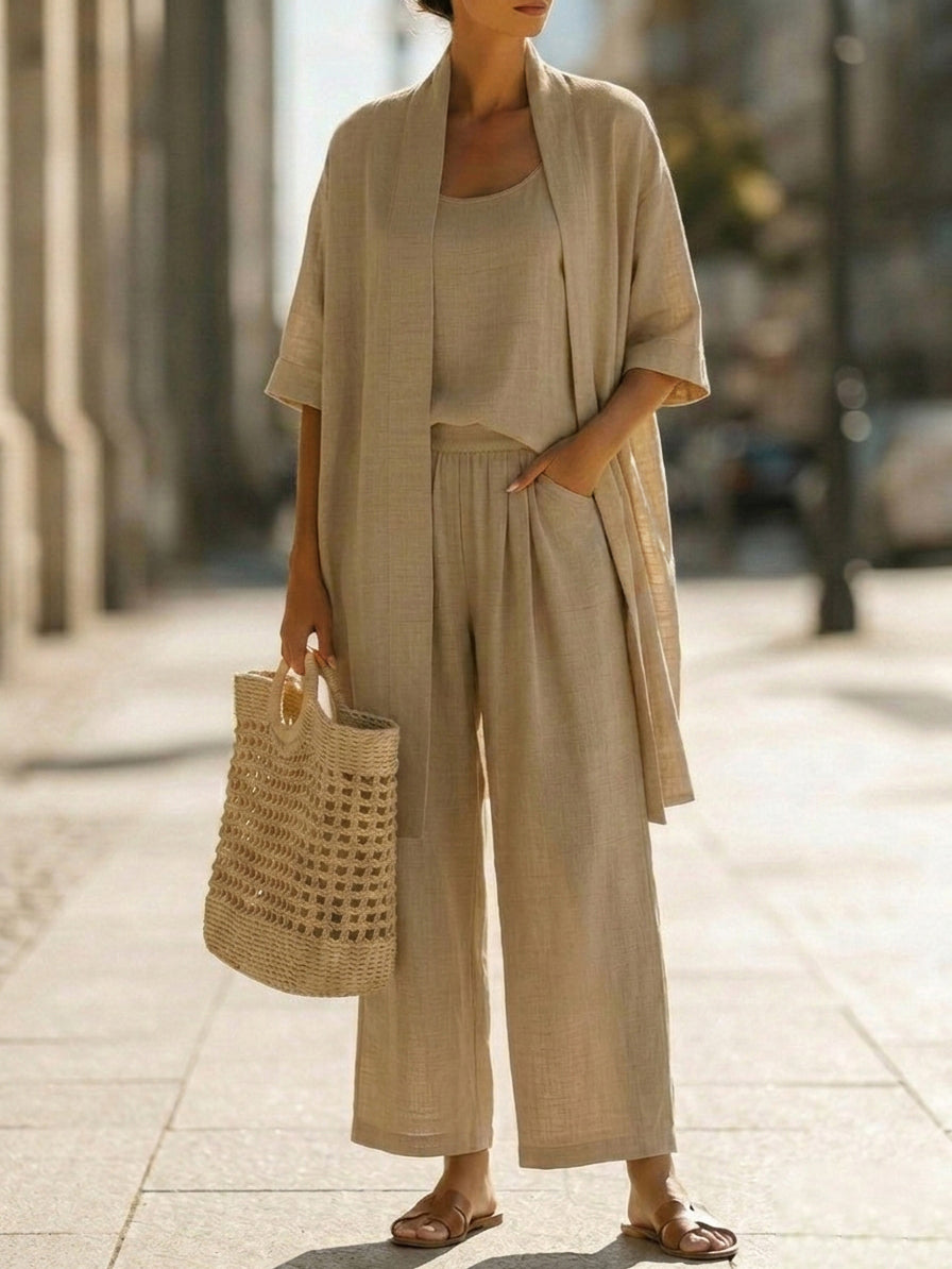 Alison | Refined Effortless Three-Piece Set — Khaki — Alfa Empire, view 4