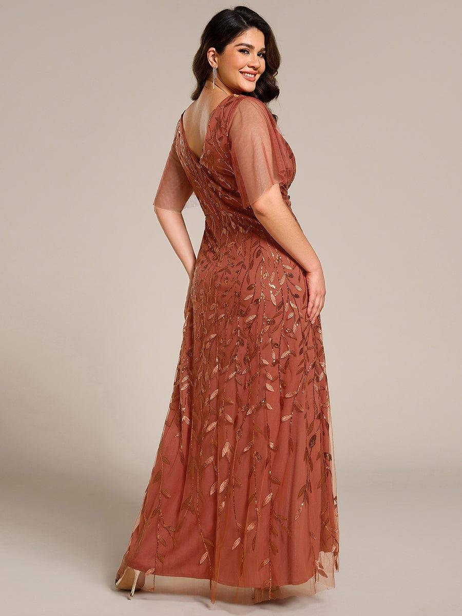 Sequin Short Sleeve High Low V-Neck Midi Formal Wedding Guest Dress