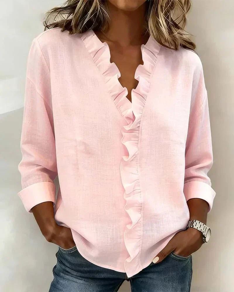 Althea | Lightweight V-Neck Blouse — Pink — Alfa Empire, view 1