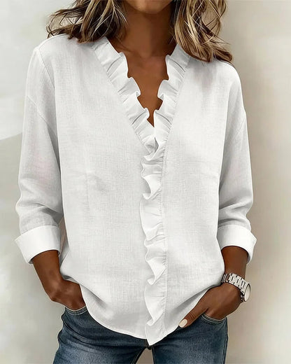 Althea | Lightweight V-Neck Blouse — White — Alfa Empire, view 2