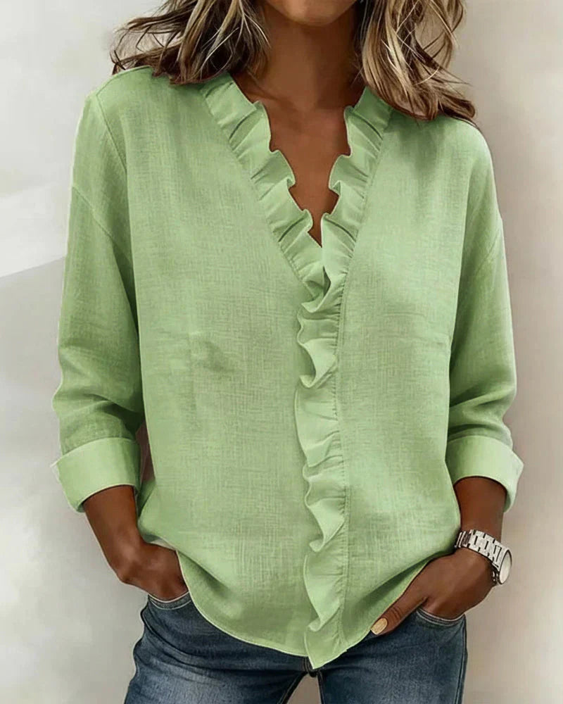 Althea | Lightweight V-Neck Blouse — Green — Alfa Empire, view 3