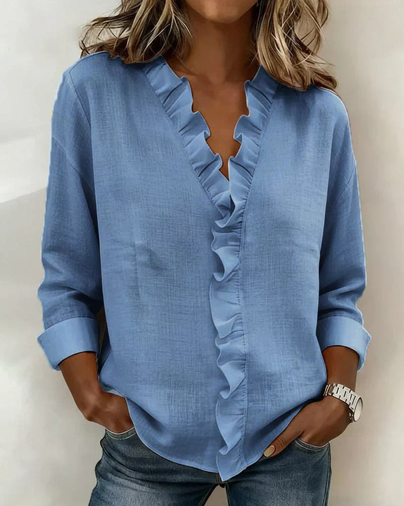 Althea | Lightweight V-Neck Blouse — Blue — Alfa Empire, view 4