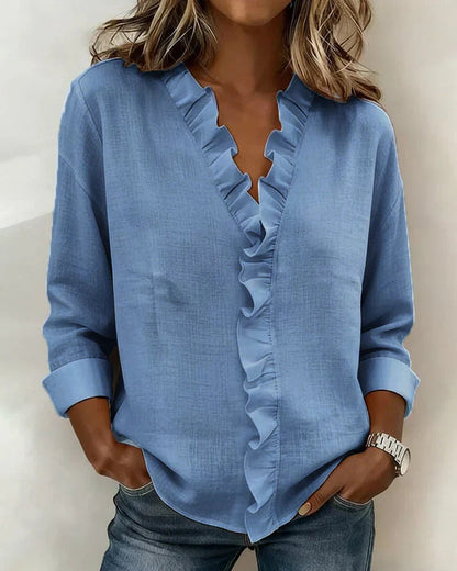 Althea | Lightweight V-Neck Blouse — Blue — Alfa Empire, view 4
