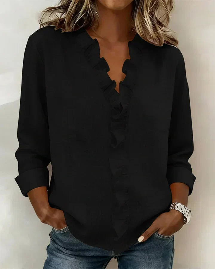 Althea | Lightweight V-Neck Blouse — Black — Alfa Empire, view 5
