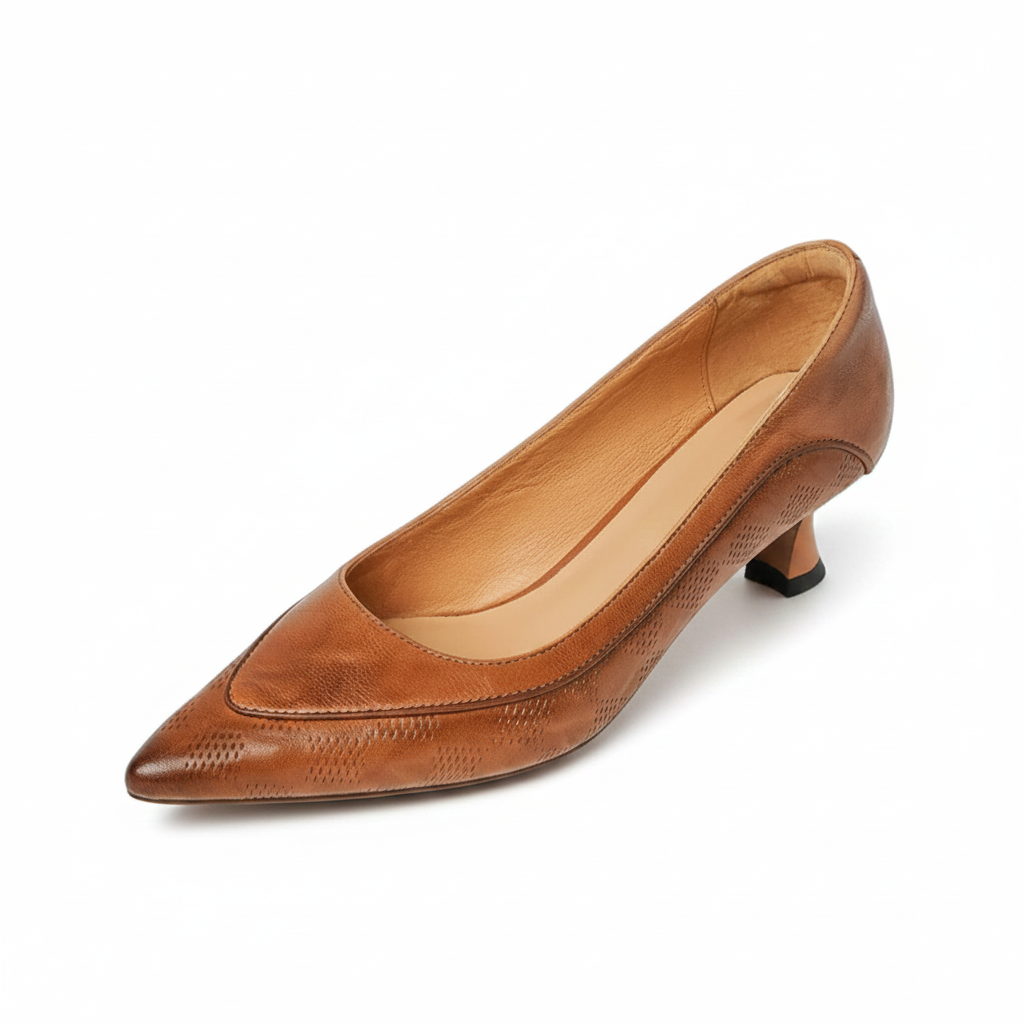Amara | Pointed Kitten Heel Pumps — Brown — Alfa Empire, view 2
