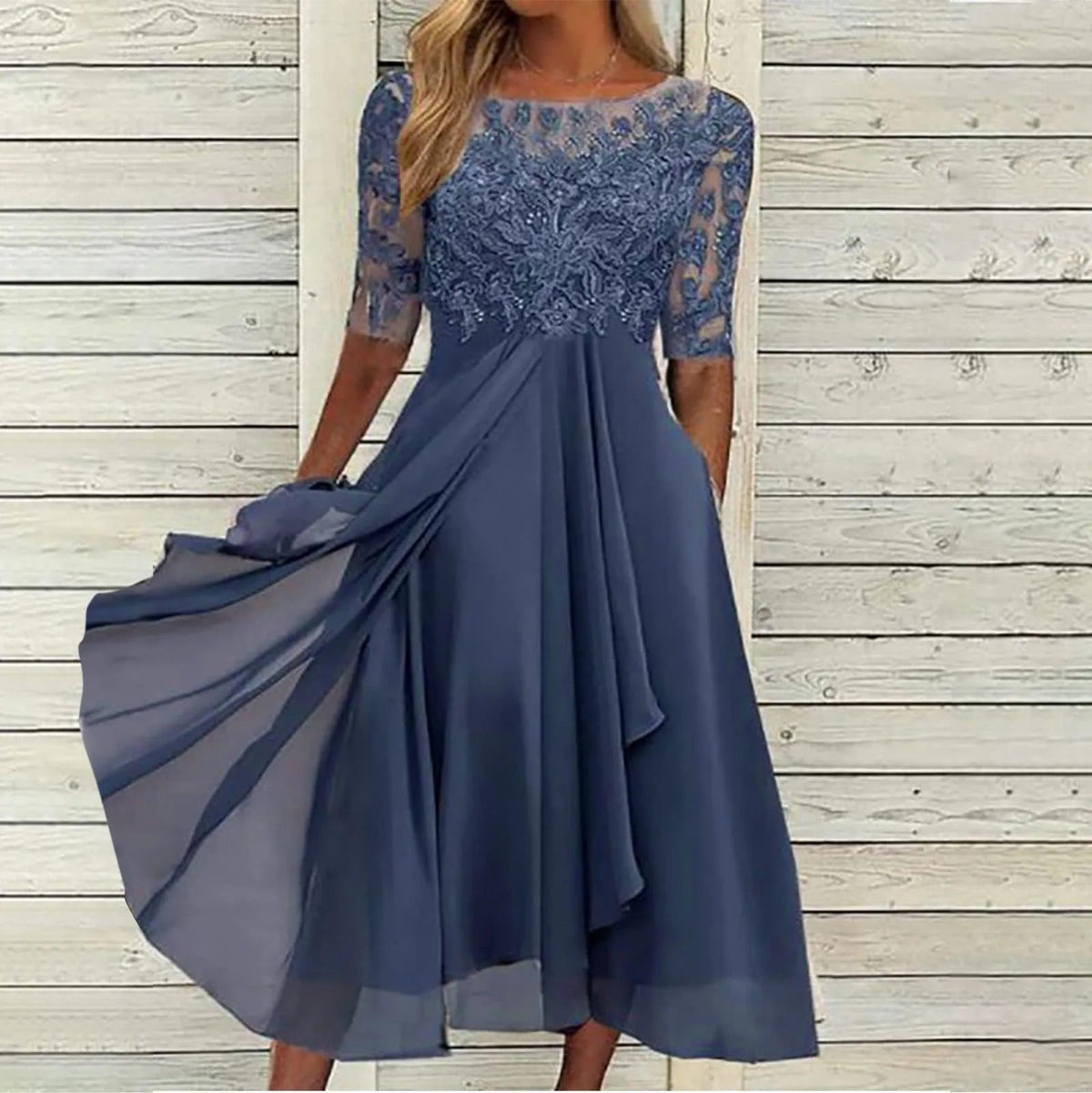 Amelia | Graceful Refined Evening Dress — Blue — Alfa Empire, view 1