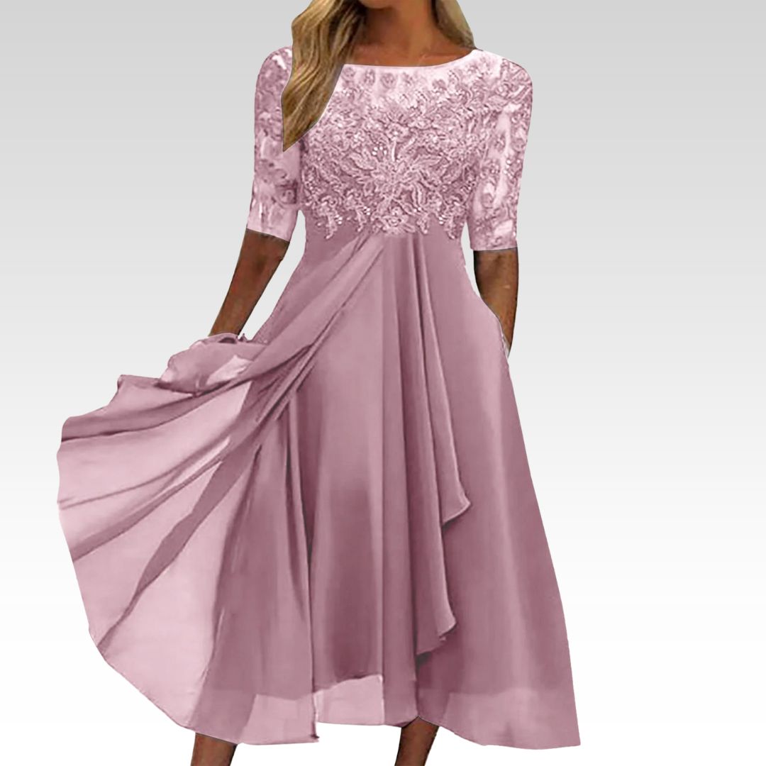 Amelia | Graceful Refined Evening Dress — Pink — Alfa Empire, view 2