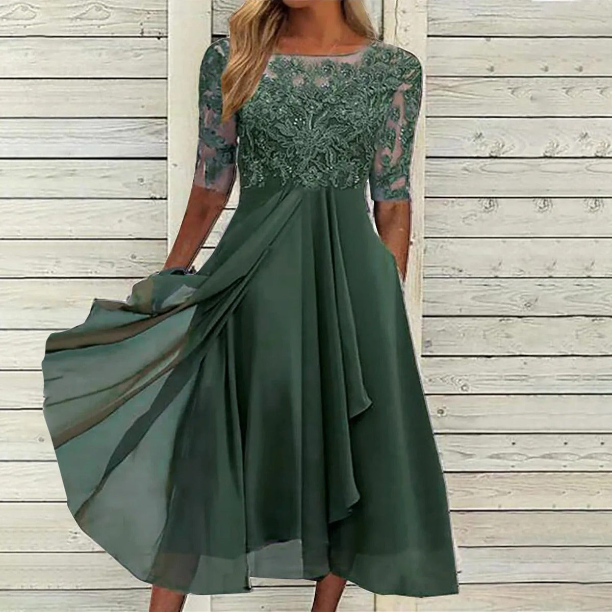 Amelia | Graceful Refined Evening Dress — Green — Alfa Empire, view 4