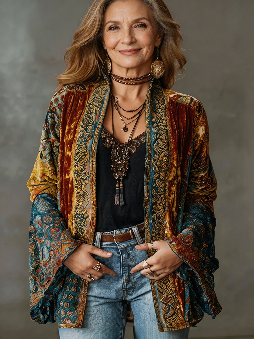 Amelie | Modern Velvet-Touch Bohemian Cardigan — Burgundy — Alfa Empire, view 1