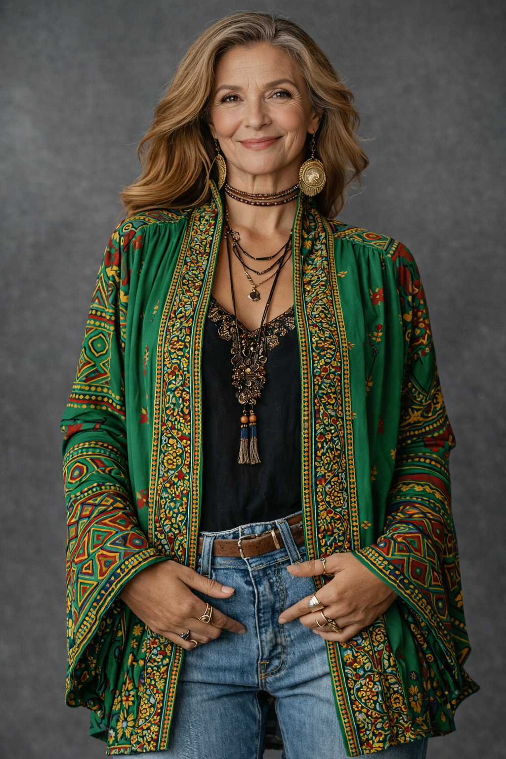Amelie | Modern Velvet-Touch Bohemian Cardigan — Forest Green — Alfa Empire, view 7