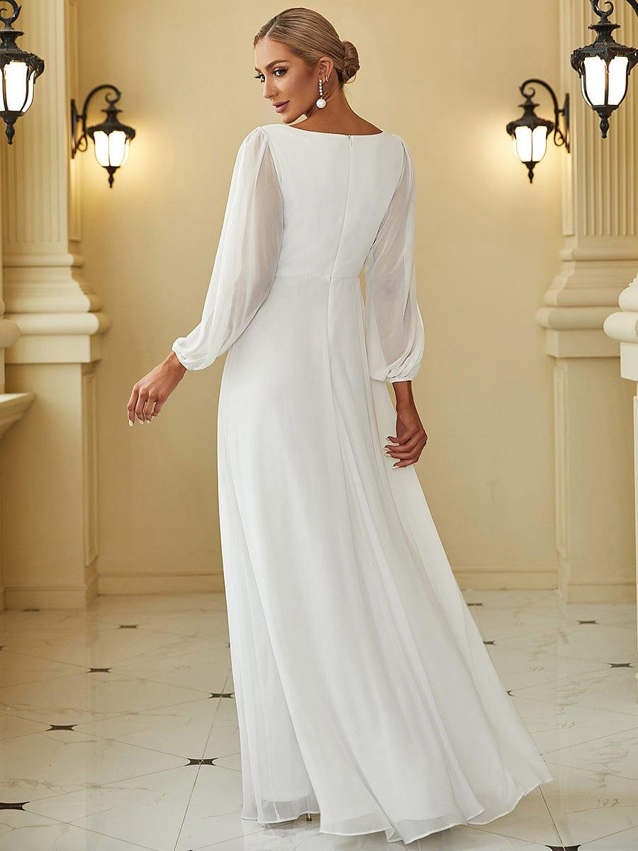 Chiffon V-Neckline Long Sleeve Wedding Guest Dress