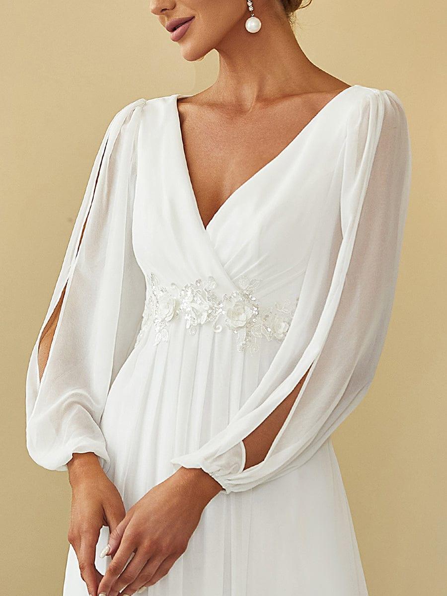 Chiffon V-Neckline Long Sleeve Wedding Guest Dress