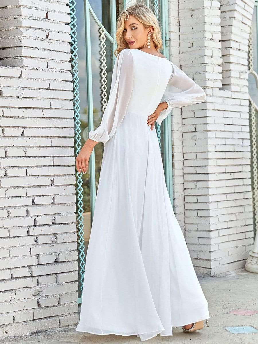 Chiffon V-Neckline Long Sleeve Wedding Guest Dress