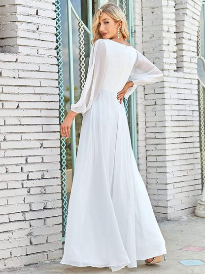Chiffon V-Neckline Long Sleeve Wedding Guest Dress