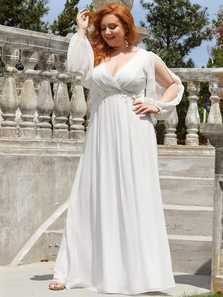Chiffon V-Neckline Long Sleeve Wedding Guest Dress