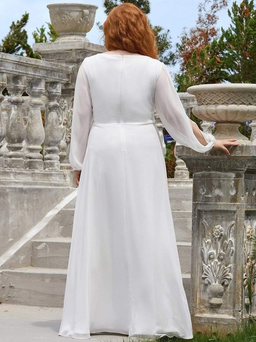 Chiffon V-Neckline Long Sleeve Wedding Guest Dress