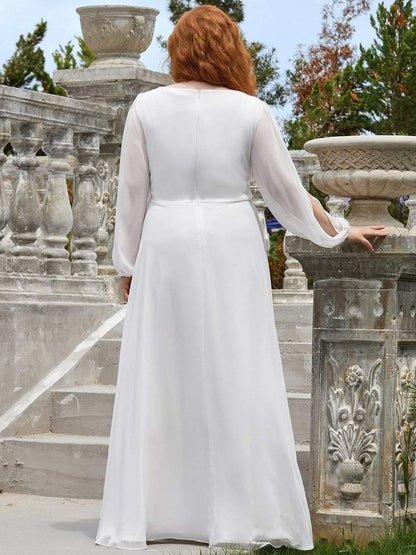 Chiffon V-Neckline Long Sleeve Wedding Guest Dress