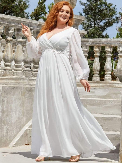 Chiffon V-Neckline Long Sleeve Wedding Guest Dress