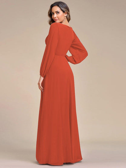 Chiffon V-Neckline Long Sleeve Wedding Guest Dress