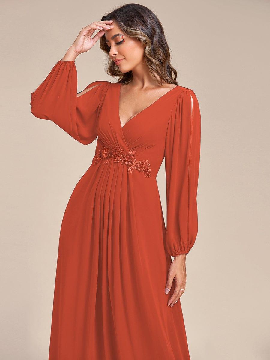 Chiffon V-Neckline Long Sleeve Wedding Guest Dress