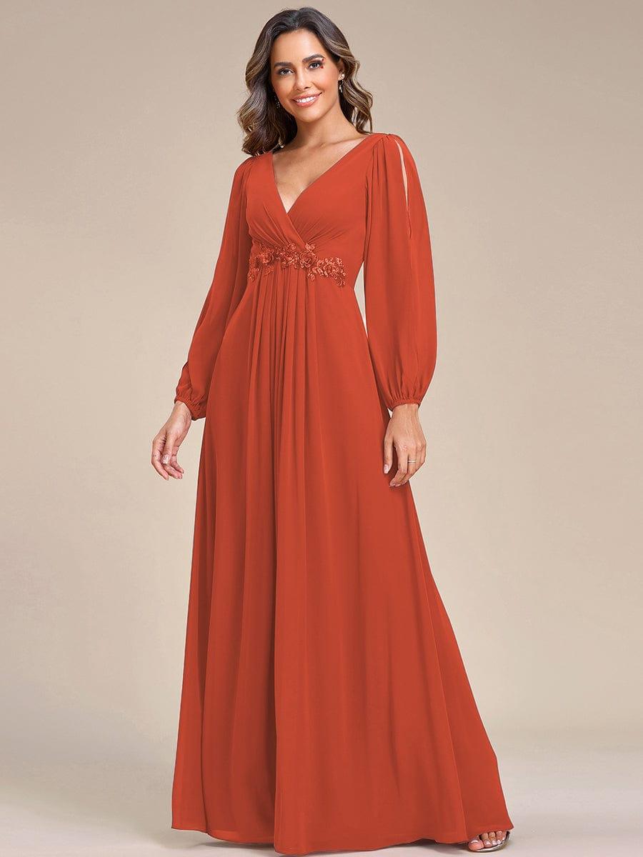 Chiffon V-Neckline Long Sleeve Wedding Guest Dress