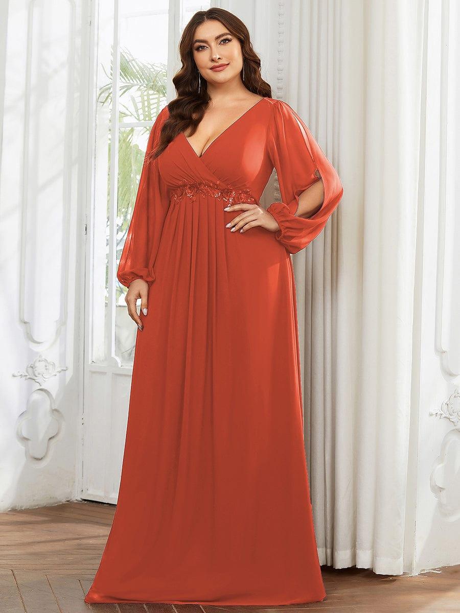 Chiffon V-Neckline Long Sleeve Wedding Guest Dress