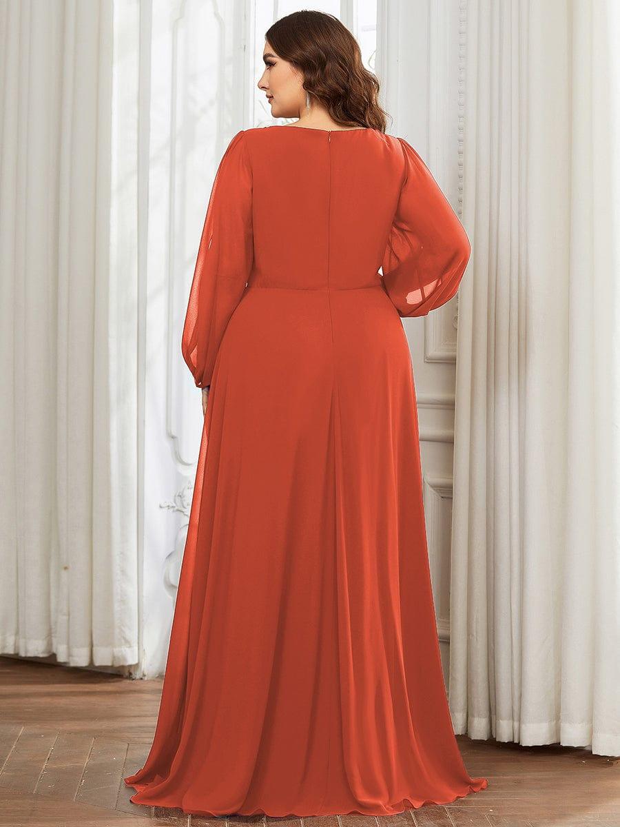 Chiffon V-Neckline Long Sleeve Wedding Guest Dress