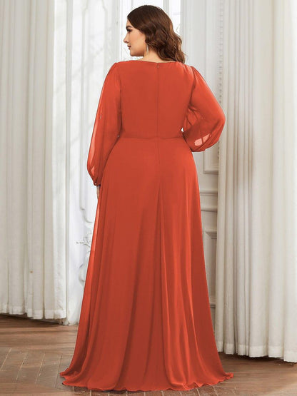 Chiffon V-Neckline Long Sleeve Wedding Guest Dress