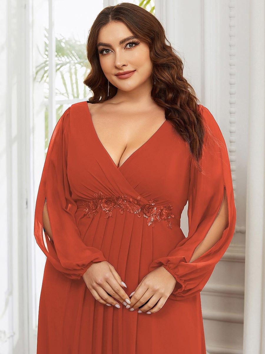 Chiffon V-Neckline Long Sleeve Wedding Guest Dress