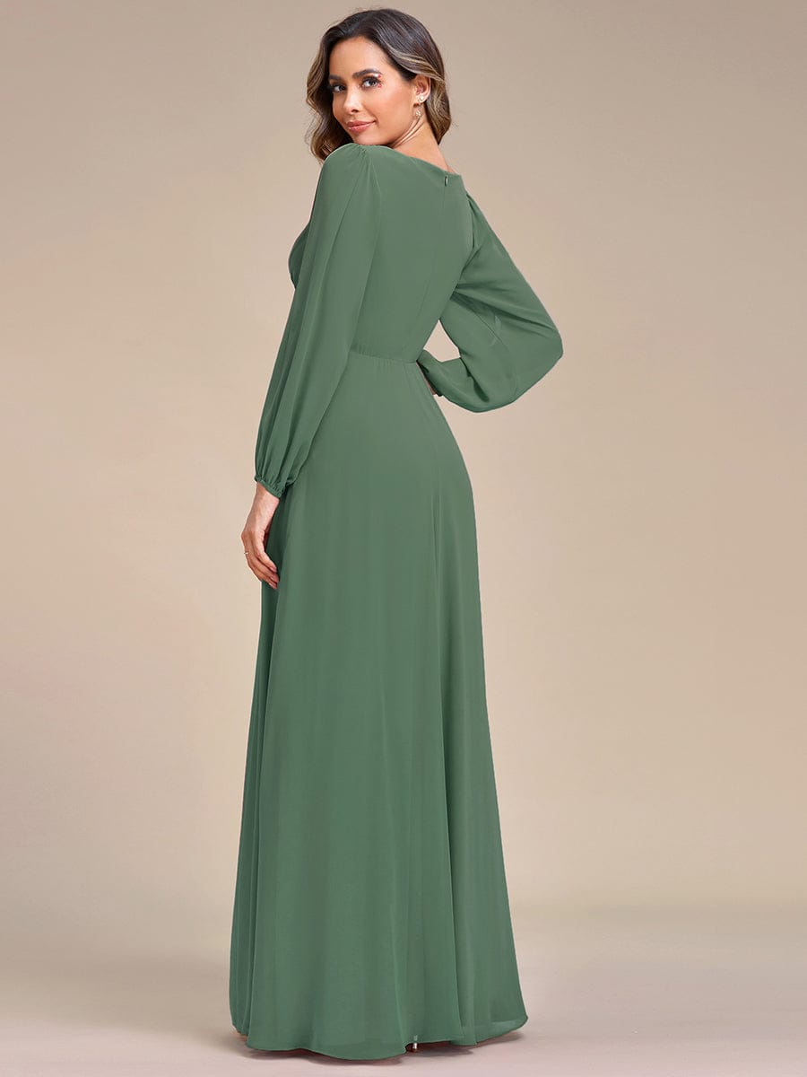 Chiffon V-Neckline Long Sleeve Wedding Guest Dress