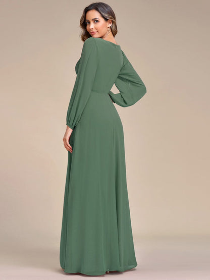 Chiffon V-Neckline Long Sleeve Wedding Guest Dress