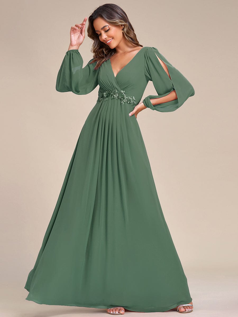 Chiffon V-Neckline Long Sleeve Wedding Guest Dress