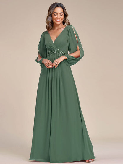 Chiffon V-Neckline Long Sleeve Wedding Guest Dress